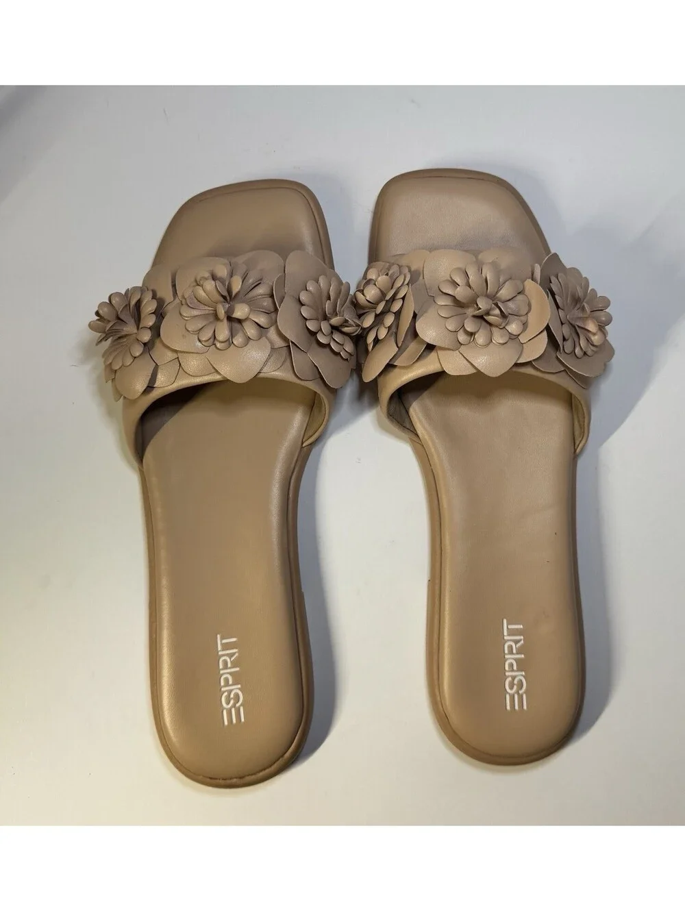 Esprit Women’s Floral Strap Slide Sandals - Slip On Flats - Beige US 9.5 M - New